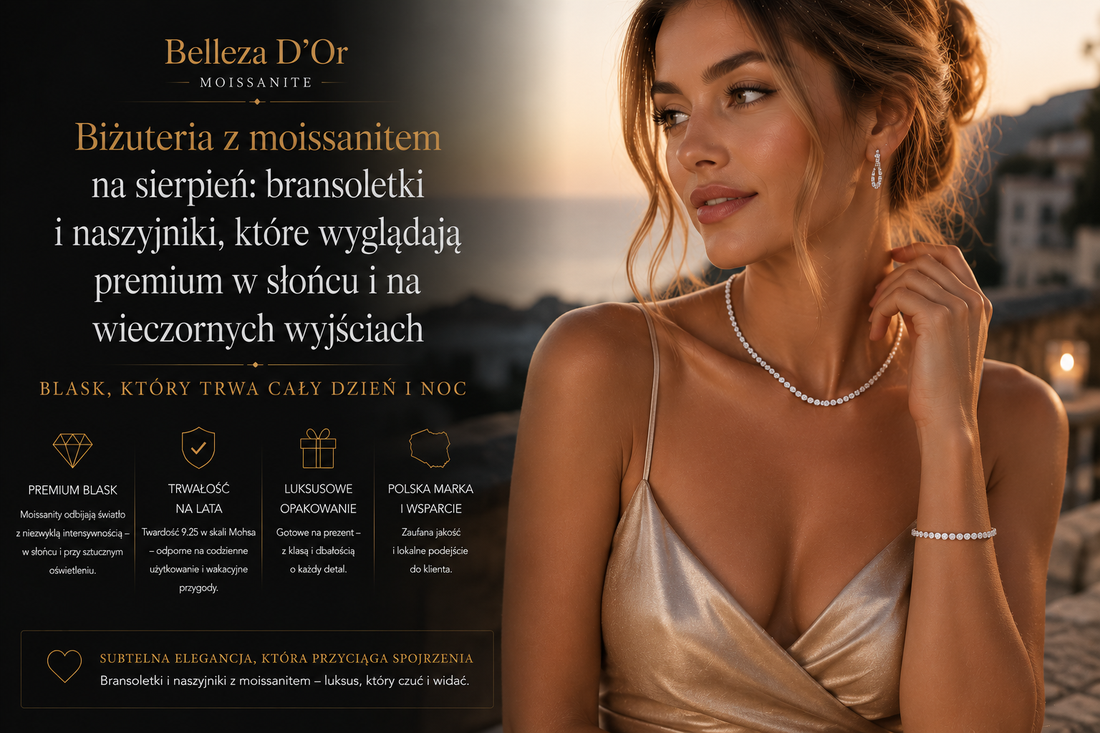 Biżuteria z moissanitem na sierpień: bransoletki i naszyjniki, które wyglądają premium w słońcu i na wieczornych wyjściach