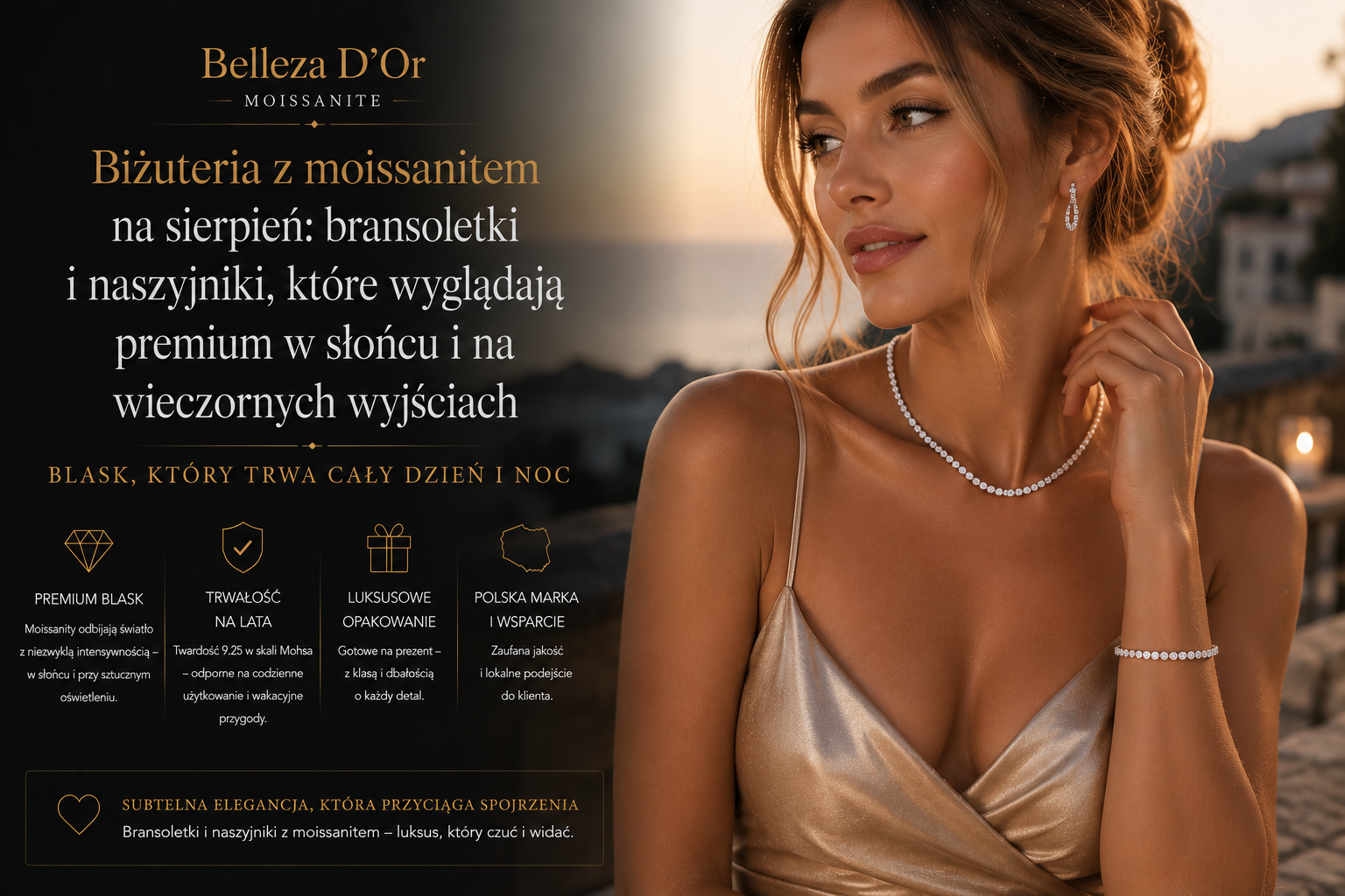 Biżuteria z moissanitem na sierpień: bransoletki i naszyjniki, które wyglądają premium w słońcu i na wieczornych wyjściach