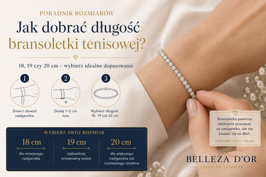 Jak dobrać długość bransoletki tenisowej? Poradnik rozmiarów 18, 19 i 20 cm
