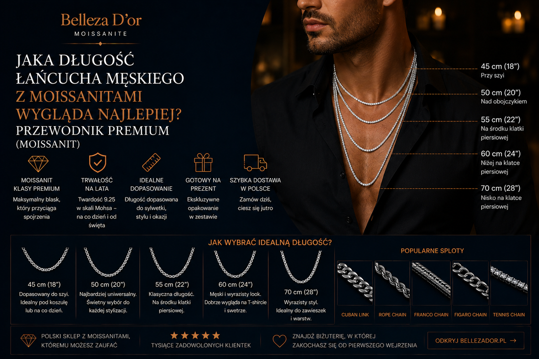 Jaka długość łańcucha męskiego  z moissanitami wygląda najlepiej? Przewodnik premium (moissanit)