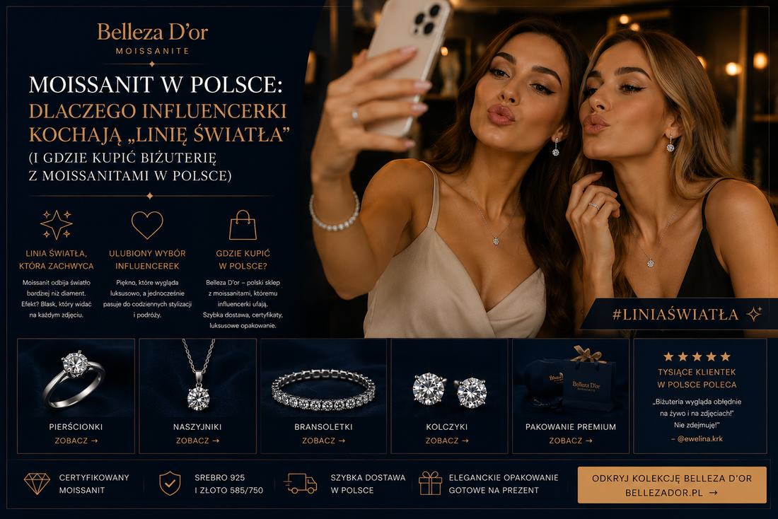 Moissanit w Polsce: dlaczego influencerki kochają „linię światła” (i gdzie kupić biżuterię z moissanitami w Polsce)