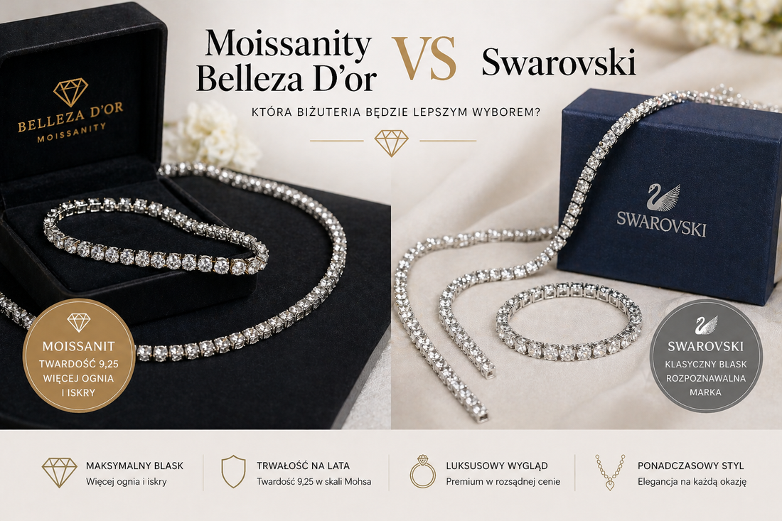 Moissanit czy Swarovski? Dlaczego bransoletki i naszyjniki tenisowe Belleza D’or są mocniejszym wyborem premium