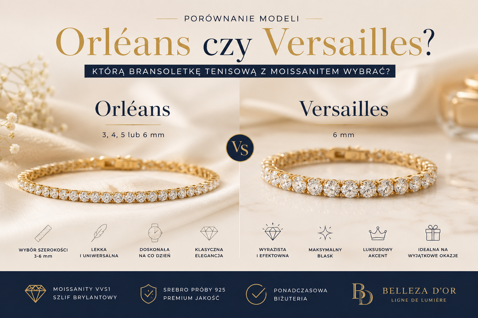 Orléans czy Versailles? Którą bransoletkę tenisową z moissanitem wybrać?