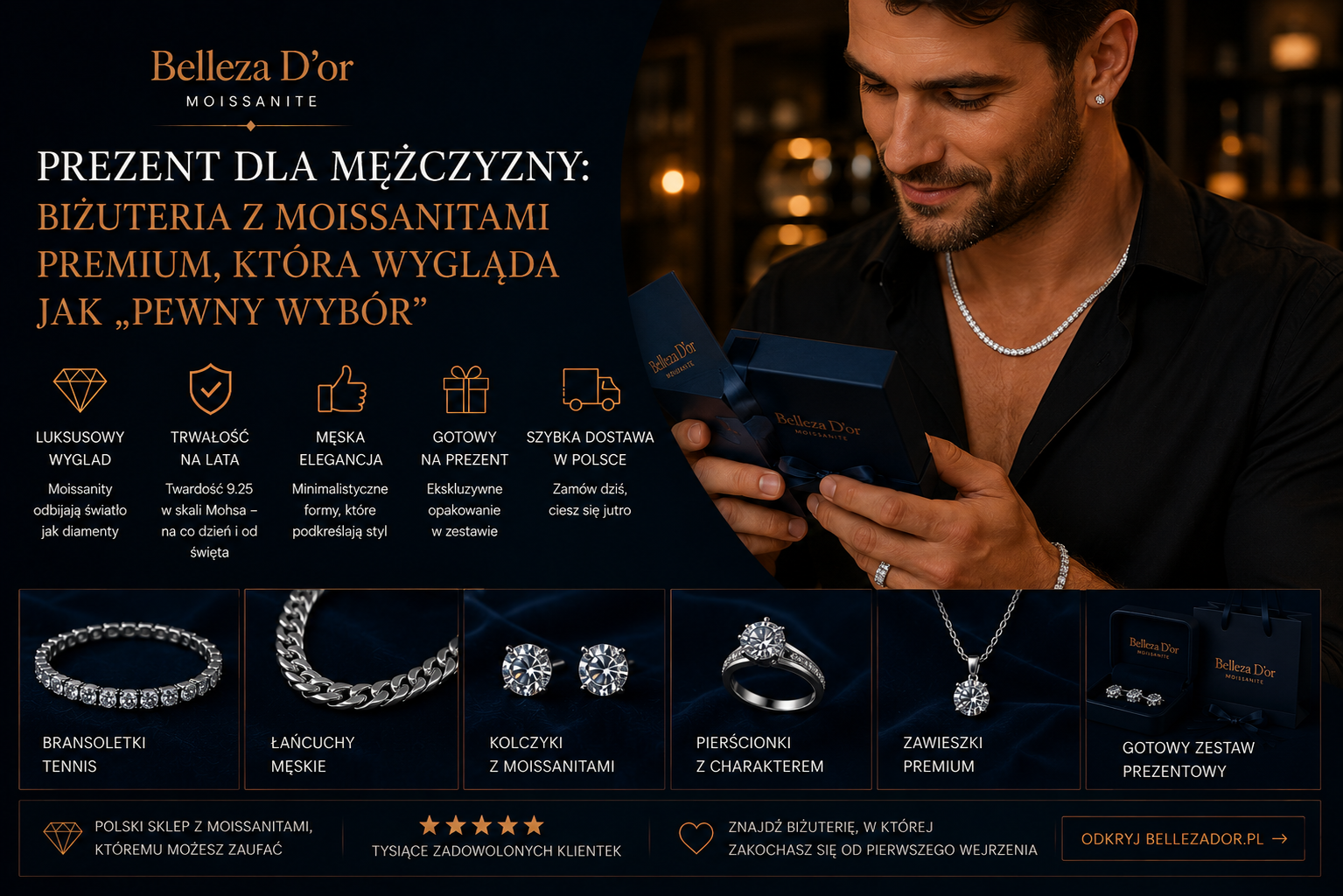 Prezent dla mężczyzny: biżuteria z moissanitami premium, która wygląda jak „pewny wybór”