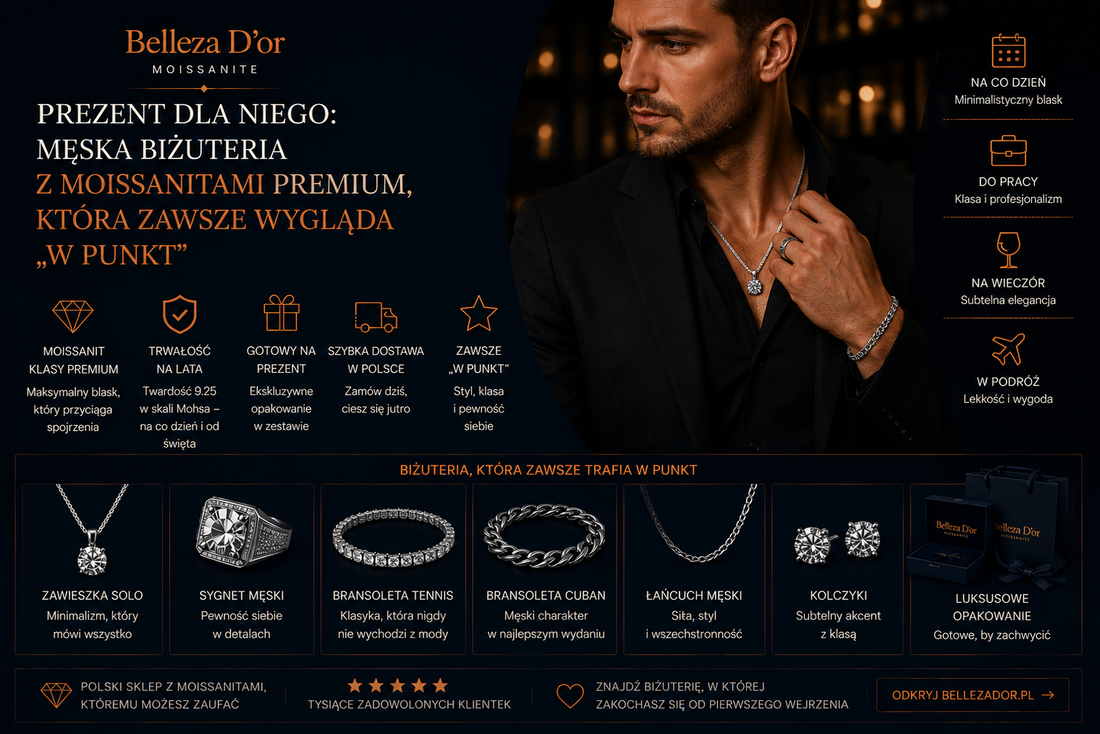 Prezent dla niego: męska biżuteria z moissanitami premium, która zawsze wygląda „w punkt”