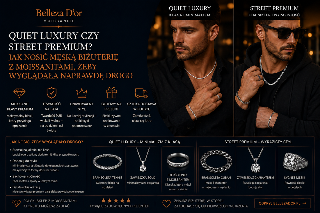 Quiet luxury czy street premium? Jak nosić męską biżuterię z moissanitami, żeby wyglądała naprawdę drogo
