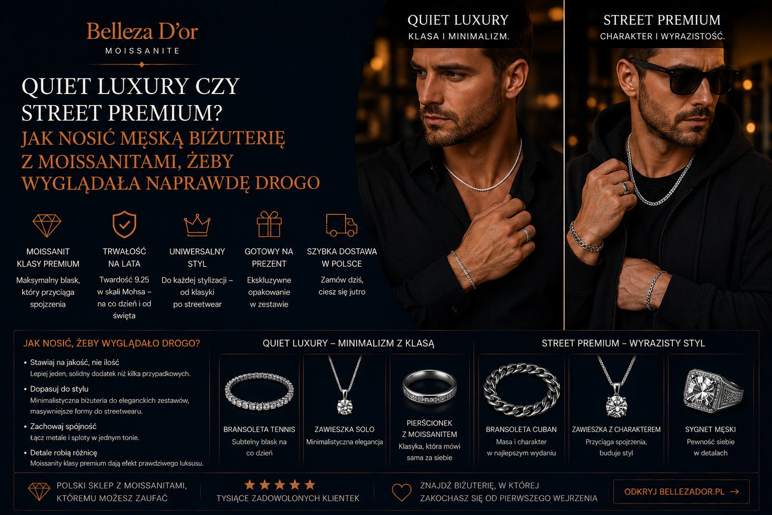 Quiet luxury czy street premium? Jak nosić męską biżuterię z moissanitami, żeby wyglądała naprawdę drogo