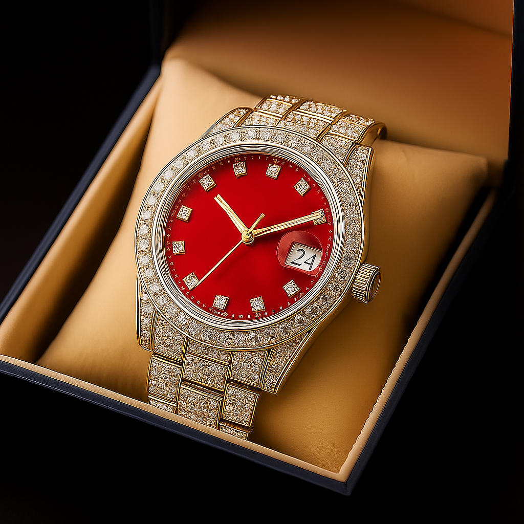 Męski zegarek wysadzany kamieniami typu Moissanit - unikat