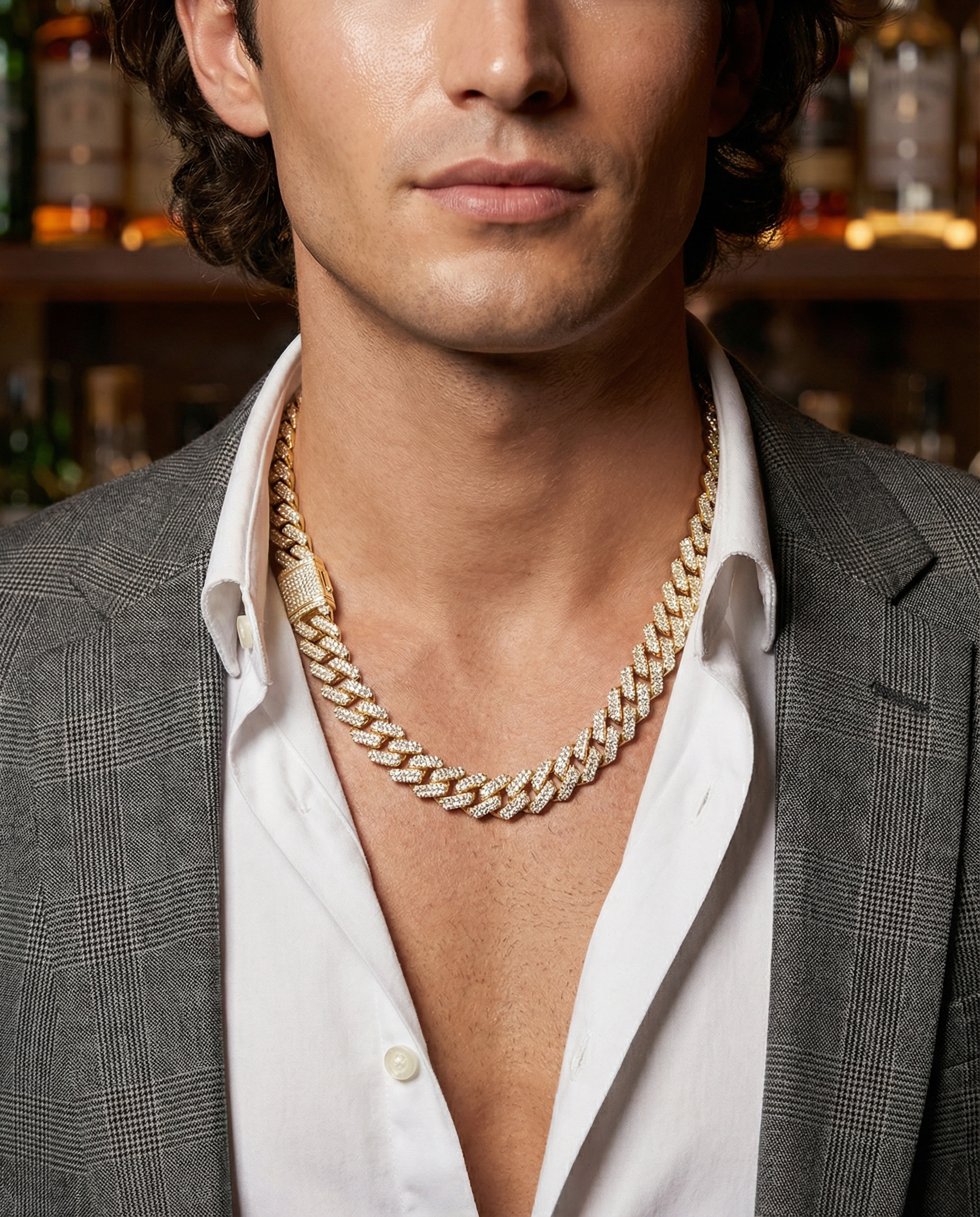 Męski łańcuch kubański z moissanitem – Madrid