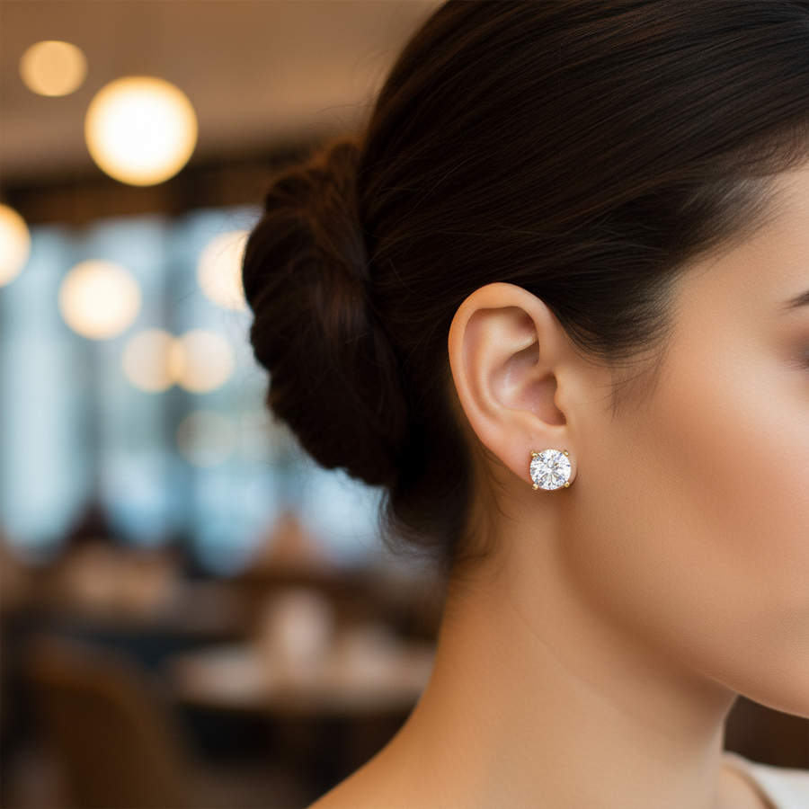 Kolczyki z moissanitem Charlotte – pionowe zdjęcie z modelką